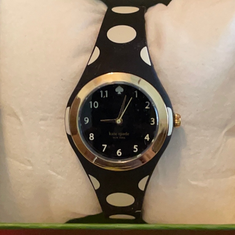 NEW KATE SPADE BLACK WHITE POLKADOT SILICONE WATCH - Picture 15 of 16
